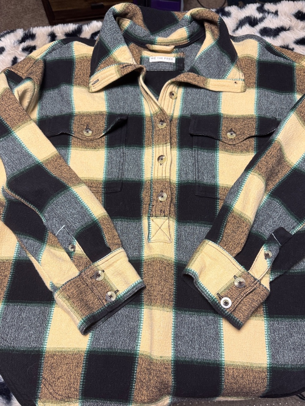 We The Free Yellow Black Plaid Pullover Shirt